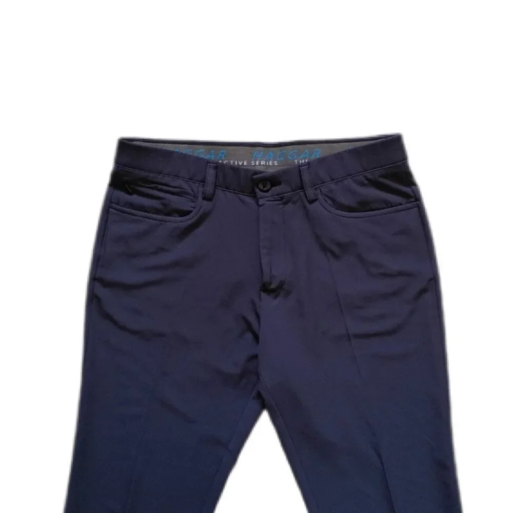 Haggar Cool Right Performance Flex Pants Men's 34x32 Blue Classic Fit Stretch